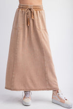 Mineral Washed Terry Maxi Skirt - Camel