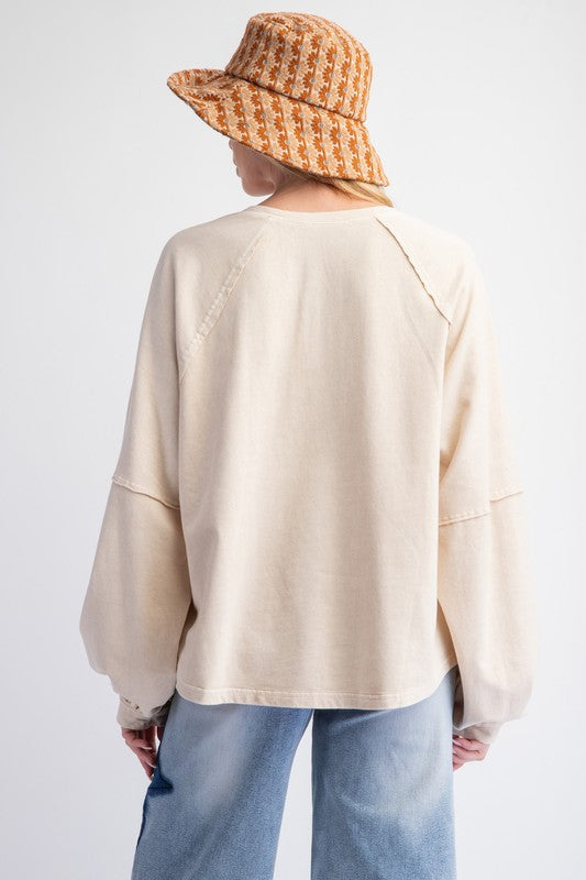 V-Neck Terry Knit Top - Ecru