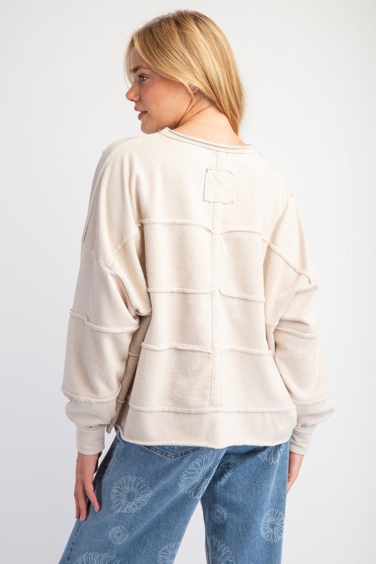 Brushed Knit Terry Pullover Top - Lt. Khaki