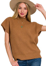 Power Shoulder Mock Neck Top - Dk Camel