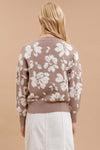 Distressed Floral Knit Crewneck Sweater - Taupe