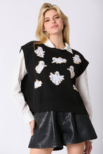 Ghost Sequin Sweater Vest - Black