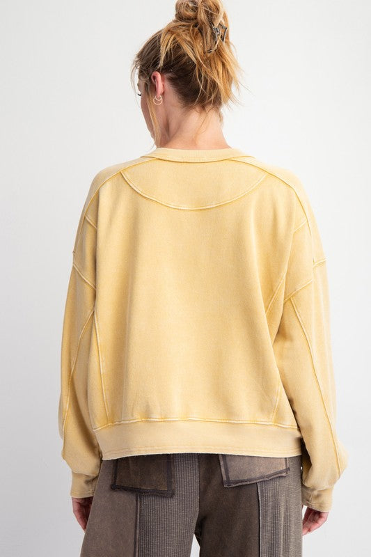 Mineral Washed Terry Knit Top - Mustard