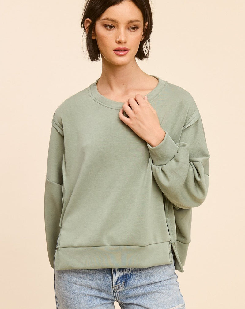 Modal Crewneck Seamed Top - Sage