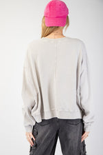 Flower Patch Washed Terry Top - Stone Grey