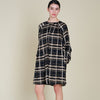 Pleated Grid Pattern Dress - Black/Beige