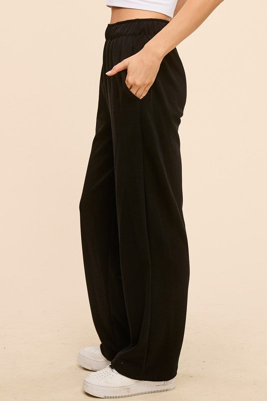 Modal Elastic Waist Pants - Black