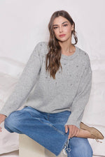 Rhinestone Embellished Sweater - Grey