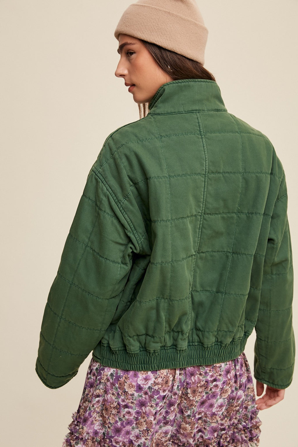 Quilted Zip Closure Jacket - Green