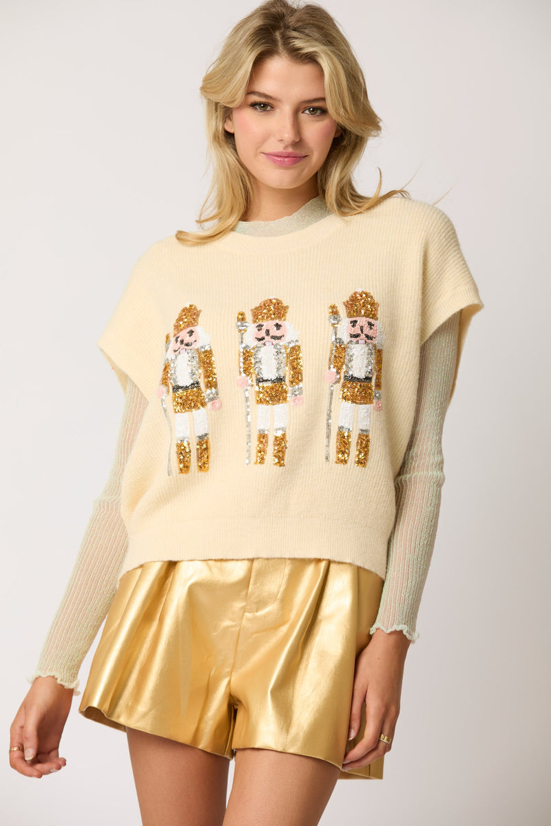 Toy Soldiers Sequin Sleeveless Sweater - Ivory