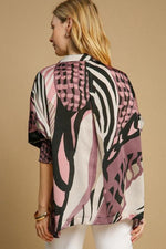 Satin Abstract Print Top - Mauve