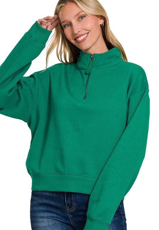 Half Zip Fleece Sweatshirt - Forest