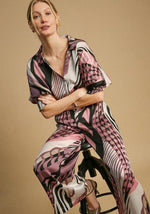 Satin Abstract Print Pants - Mauve