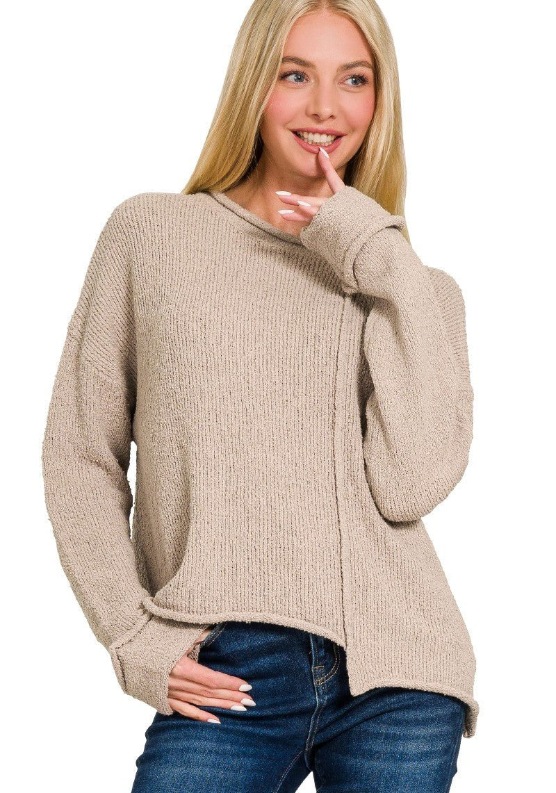 Asymmetrical Hem Sweater - Ash Mocha