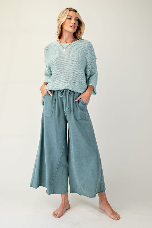 Mineral Wash Boho Pant - Teal Green