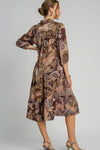 Paisley Print Satin Midi Dress - Brown