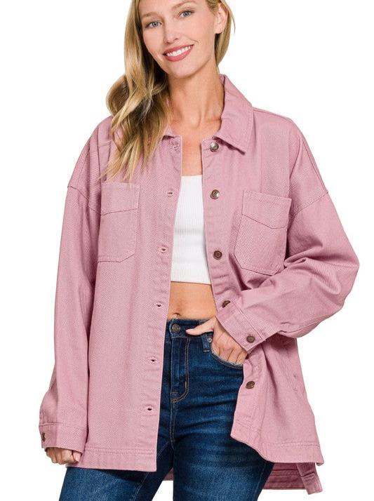 Collared Button-Up Oversized Jacket - Lt. Rose