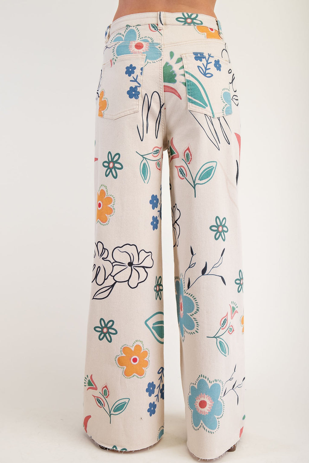 Floral Print Washed Twill Pant - Natural