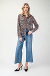 Leopard Print Button-Down Top - Brown