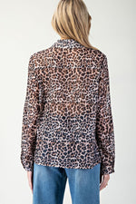Leopard Print Button-Down Top - Brown