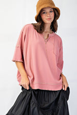 Short Sleeve Rib Knit Top - Mauve Pink