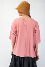Short Sleeve Rib Knit Top - Mauve Pink