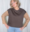 Fleece Overlay Pinstripe Top - Espresso