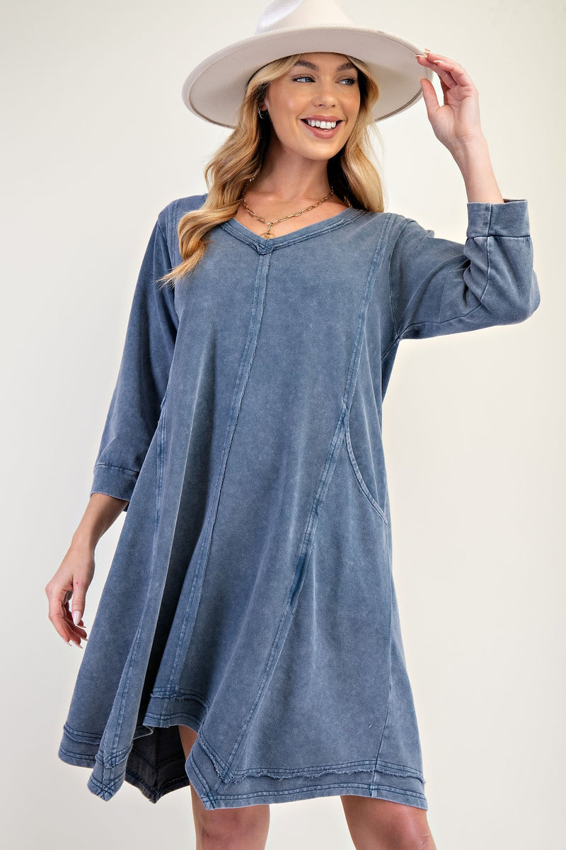 Mineral Washed Terry Dress - Denim