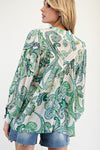 Paisley Printed Bubble Sleeve Top - Spearmint
