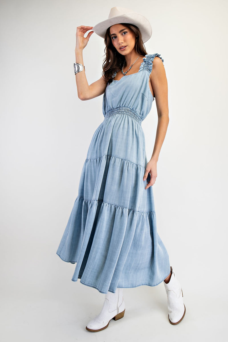 Chambray Tiered Maxi Dress - Lt. Denim