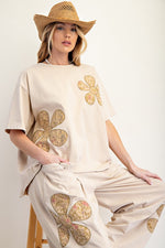 Flower Patches Knit Top - Khaki