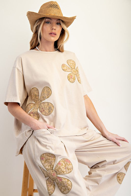 Flower Patches Knit Top - Khaki