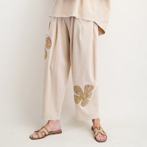 Flower Patches Knit Pant - Khaki