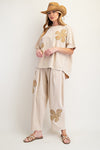 Flower Patches Knit Top - Khaki