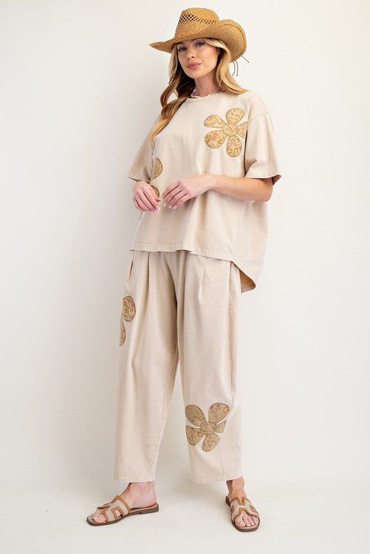 Flower Patches Knit Top - Khaki