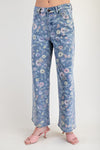 Floral Print Washed Twill Pant - Denim Blue