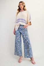 Floral Print Washed Twill Pant - Denim Blue