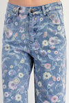 Floral Print Washed Twill Pant - Denim Blue