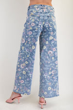 Floral Print Washed Twill Pant - Denim Blue