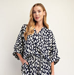 Printed Banded Half-Sleeve Top - Blackberry