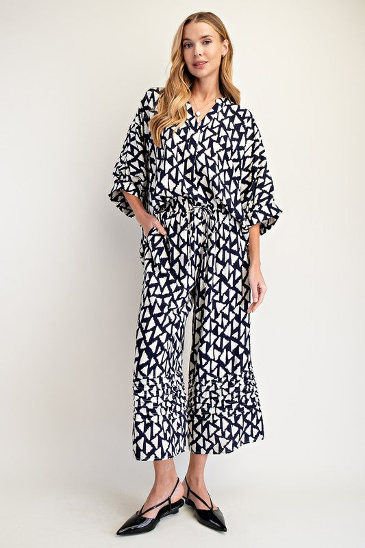 Printed Banded Half-Sleeve Top - Blackberry