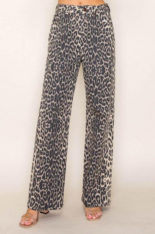 HW Leopard Print Jean - Brown/Blk