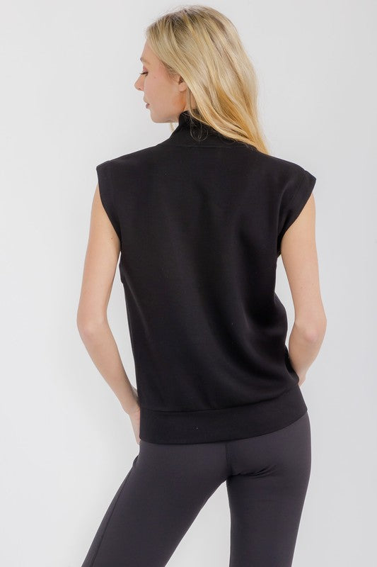 Sleeveless Half Zip Collared Top - Black