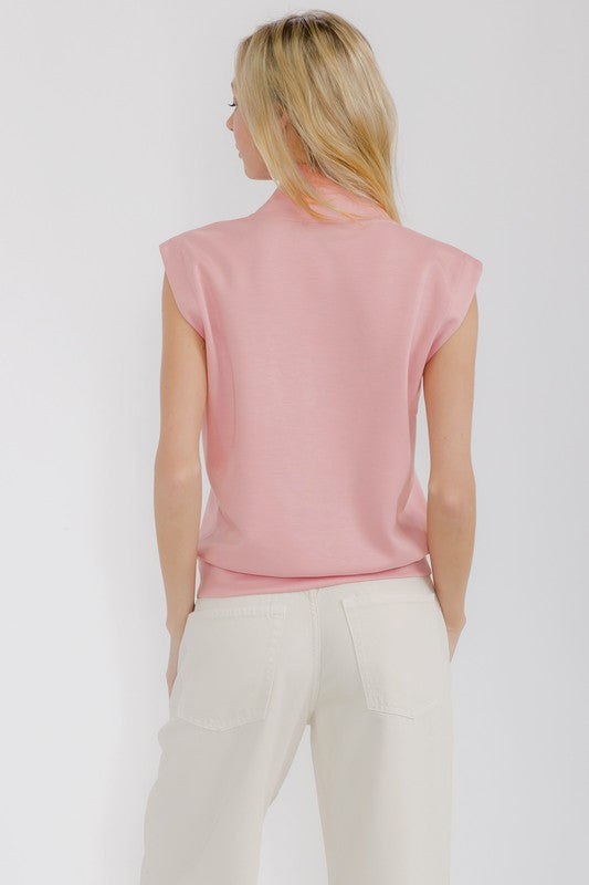 Sleeveless Half Zip Collared Top - Blush Pink