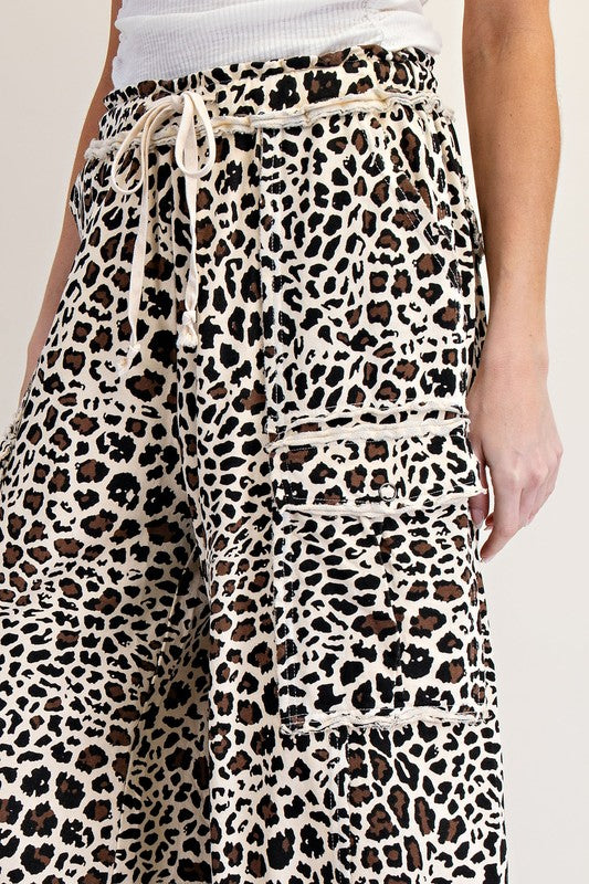Cheetah Print Terry Knit Cargo Pant - Natural