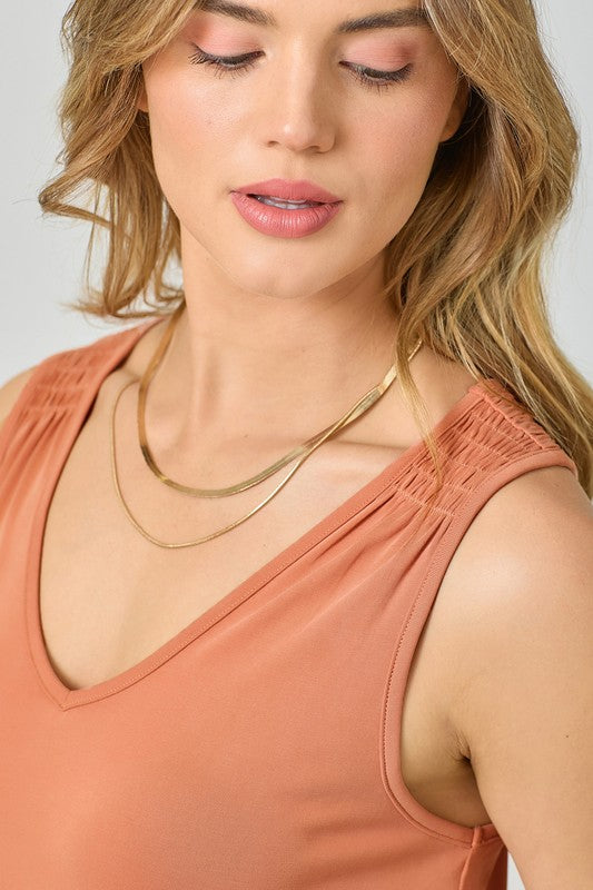 Modal Smocked Shoulder Tank Top - Grapefruit