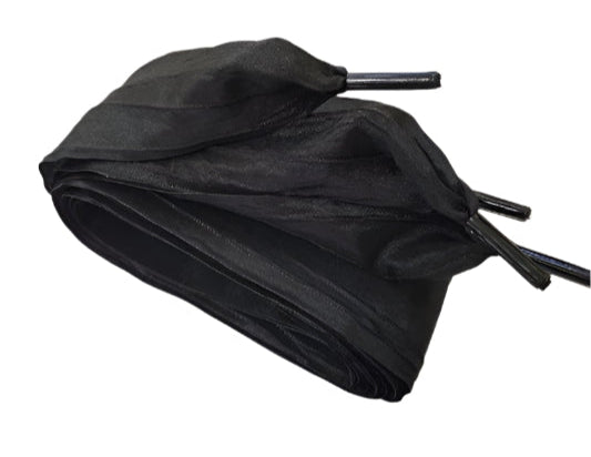 Wide Bow Ribbon Satin Shoelaces - Black