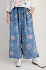 Floral Print Chambray Pant - Lt. Denim