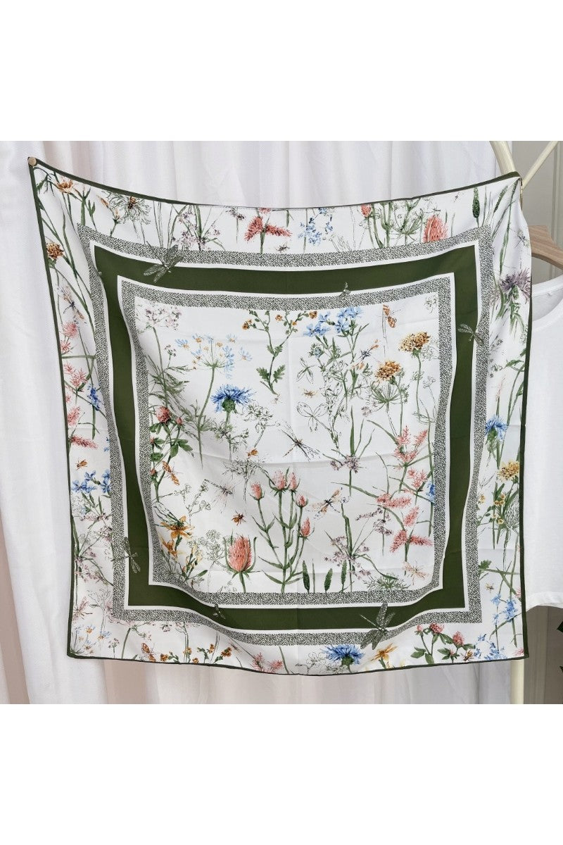 Botanical Print Color Block Scarf - Olive