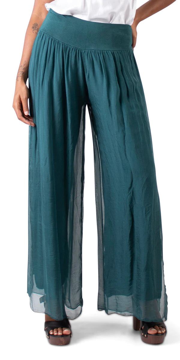 Chiffon Flowy Slit Pants - Peacock